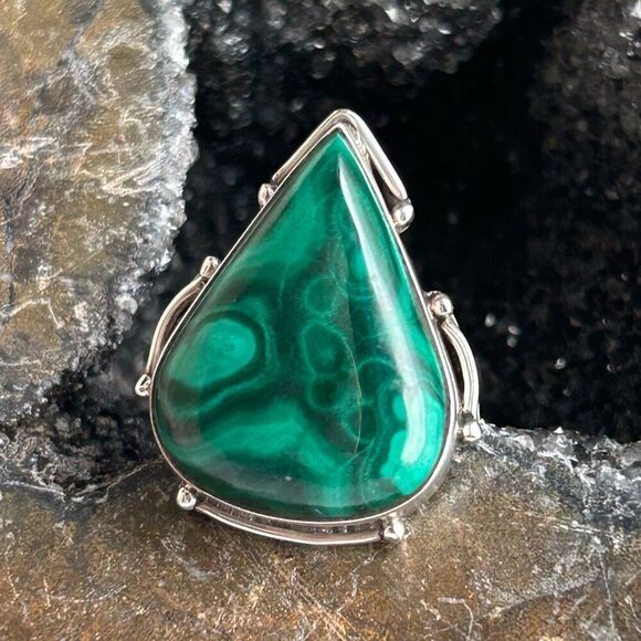 Malachite 925 Sterling Silver Ring 7 - Picture 1 of 10